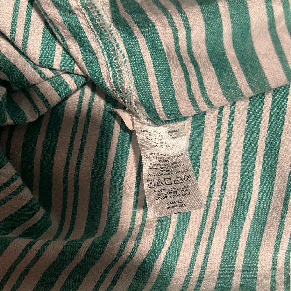 Loft green striped sleeveless button-down cotton top - Picture 2 of 5